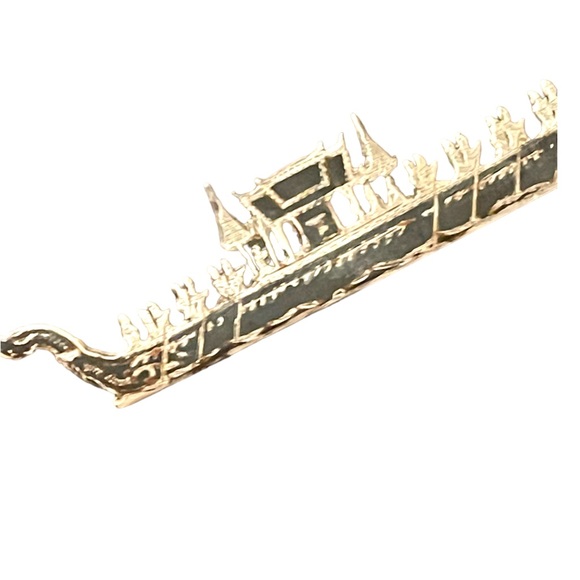 Stunning Antique Sterling Silver 925 Rare Siam Dragon Boat brooch black enamel - Picture 2 of 11